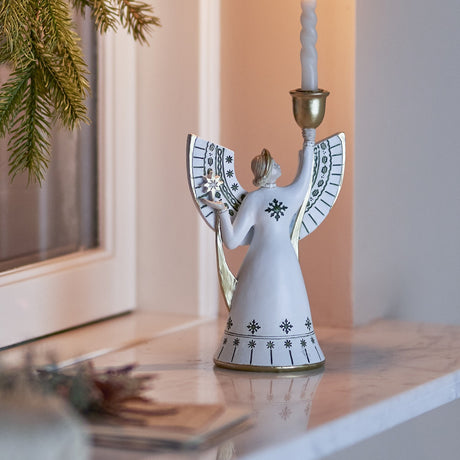 Evangeline Angel Resin Christmas Candle Holder - White