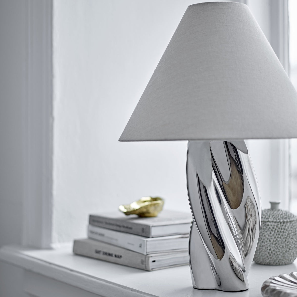 Silva Stoneware Table Lamp with Linen Shade - Silver