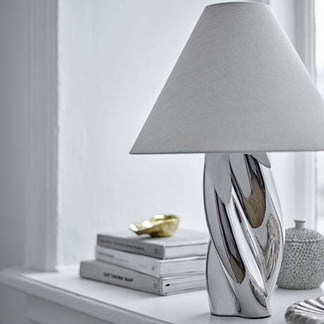 Silva Stoneware Table Lamp with Linen Shade - Silver