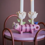 Missy Cat Stoneware Candle Holder - Pink
