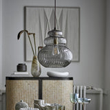 Sybia Ribbed Glass Pendant Light - Grey