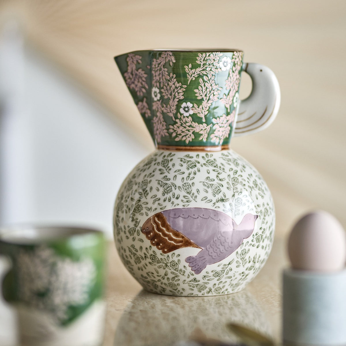 Hezha Floral Stoneware Jug 1510ml - Green