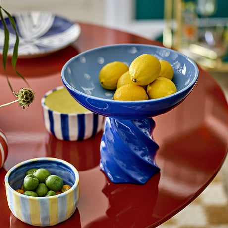 Riley Dotted Stoneware Pedestal Bowl 24.5cm - Blue