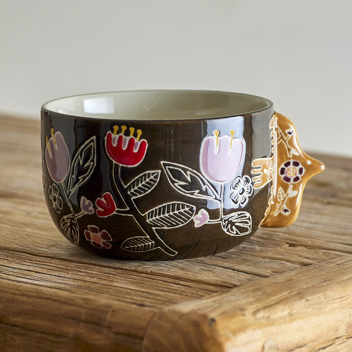 Vivielle Black Floral Stoneware Bowls 13cm Set of 4 - Multi