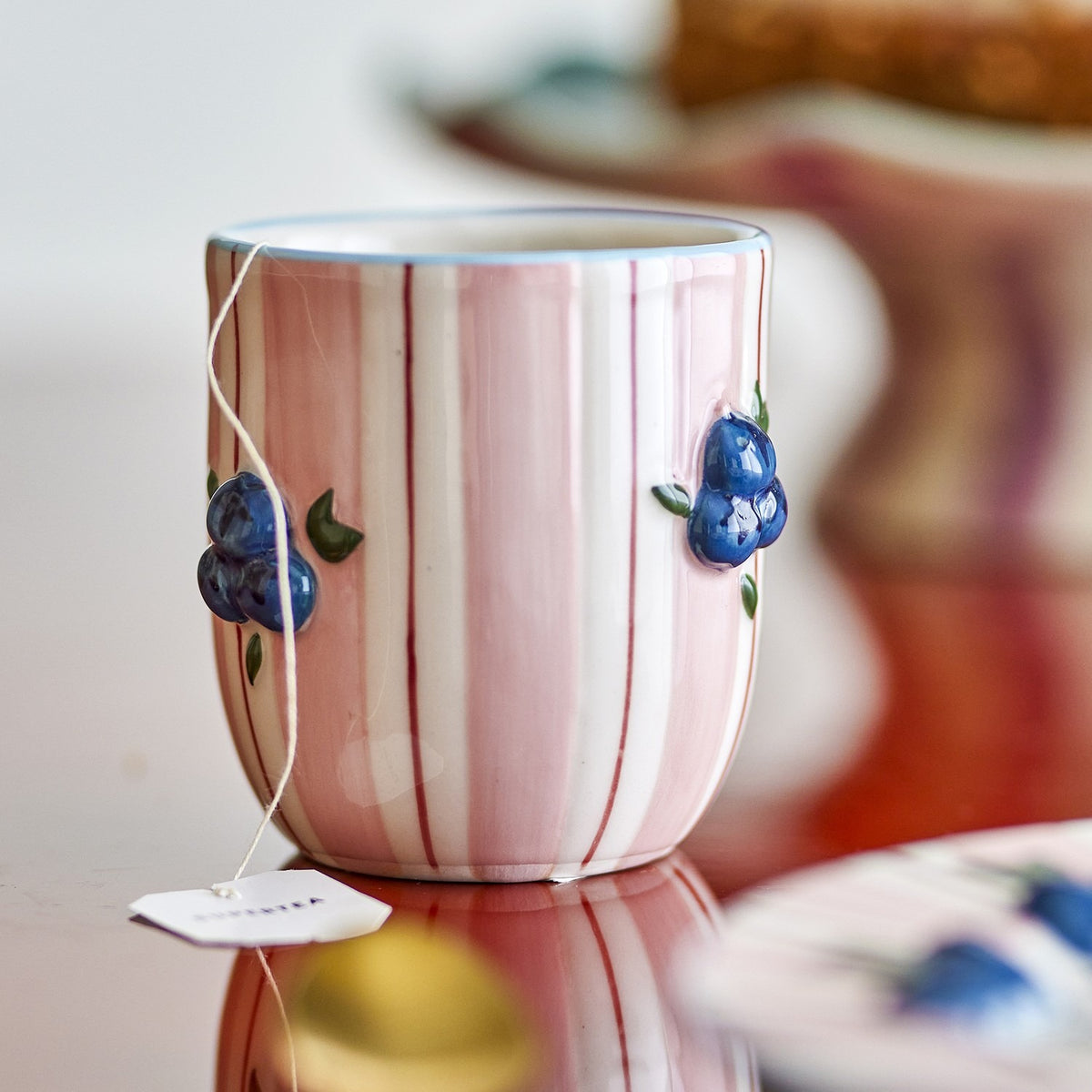 Carry Striped Stoneware Cups 235ml Set of 4 - Pink