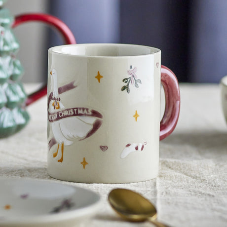 Mary Embossed Stoneware Christmas Mugs 295ml Set of 4 - Cream