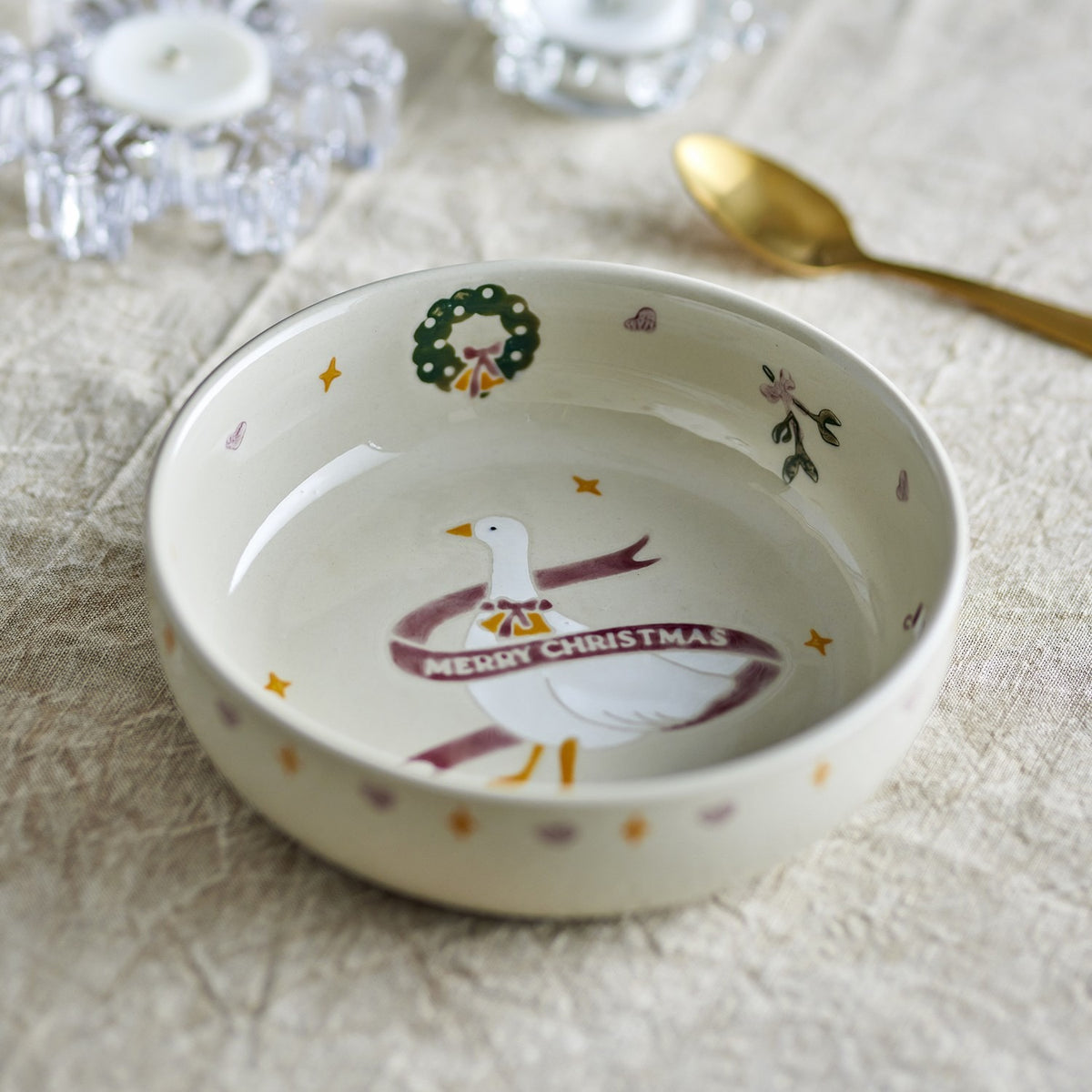 Mary Stoneware Christmas Bowls 16cm Set of 4 - Cream