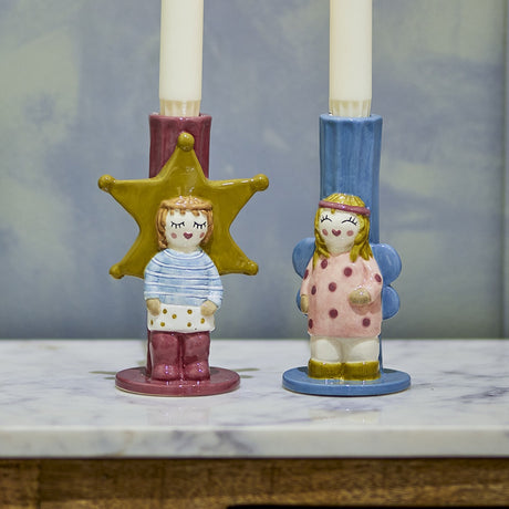Bisby Star Stoneware Christmas Candle Holders Set of 2 - Multi