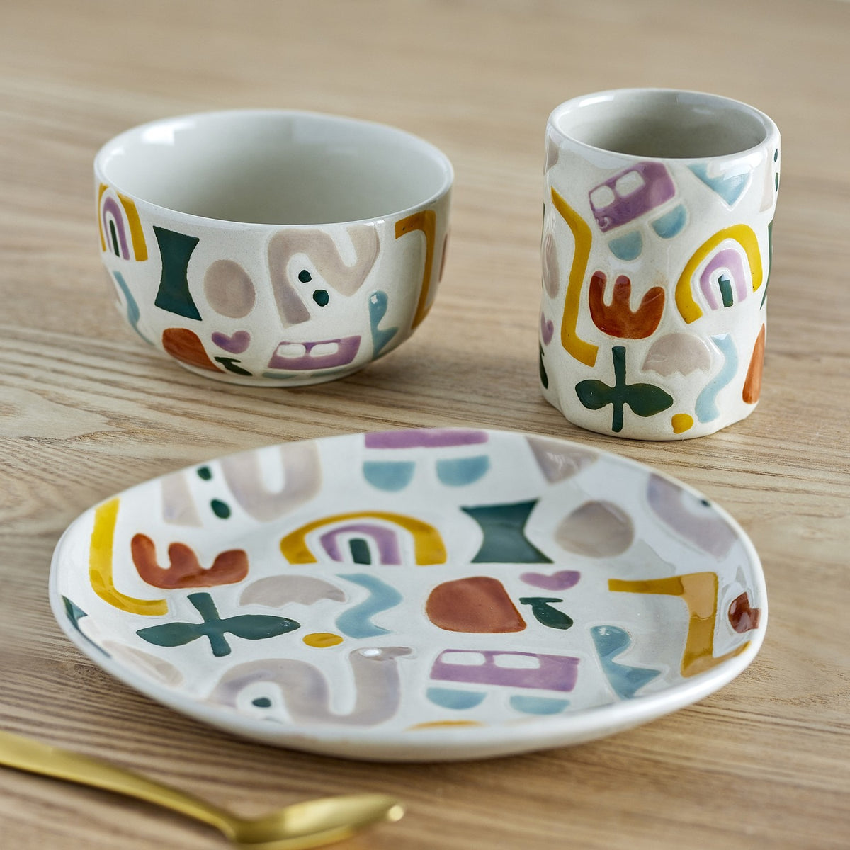 Filur Stoneware Kids Dinner Set of 3 - Multi