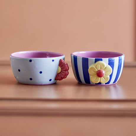 Haisy Striped Stoneware Bowls 12cm Set of 2 - Multi