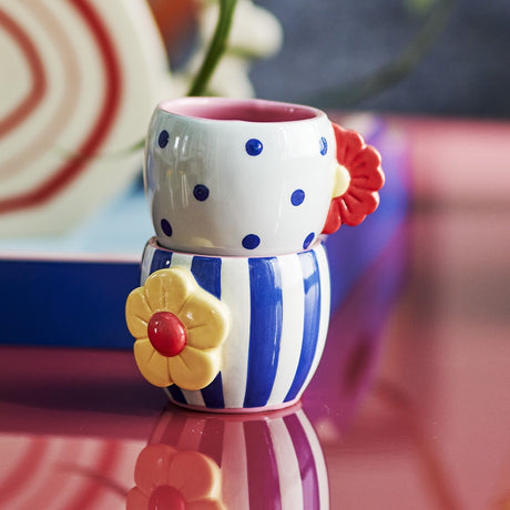Haisy Striped Stoneware Cups 200ml Set of 2 - Multi