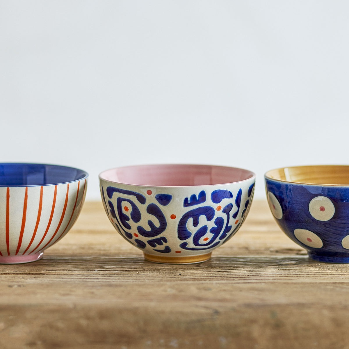 Eviaya Striped Stoneware Bowls 11.5cm Set of 3 - Multi