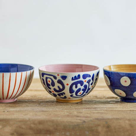 Eviaya Striped Stoneware Bowls 11.5cm Set of 3 - Multi