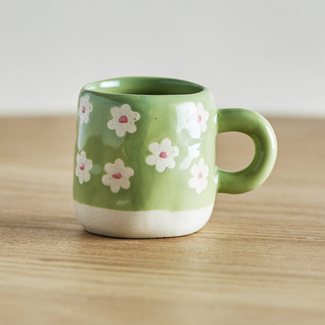 Millie Floral Stoneware Cup 110ml - Green