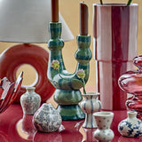 Salandy Striped Stoneware Candle Holder - Green