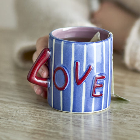 Cherish Striped Stoneware Mug - Blue