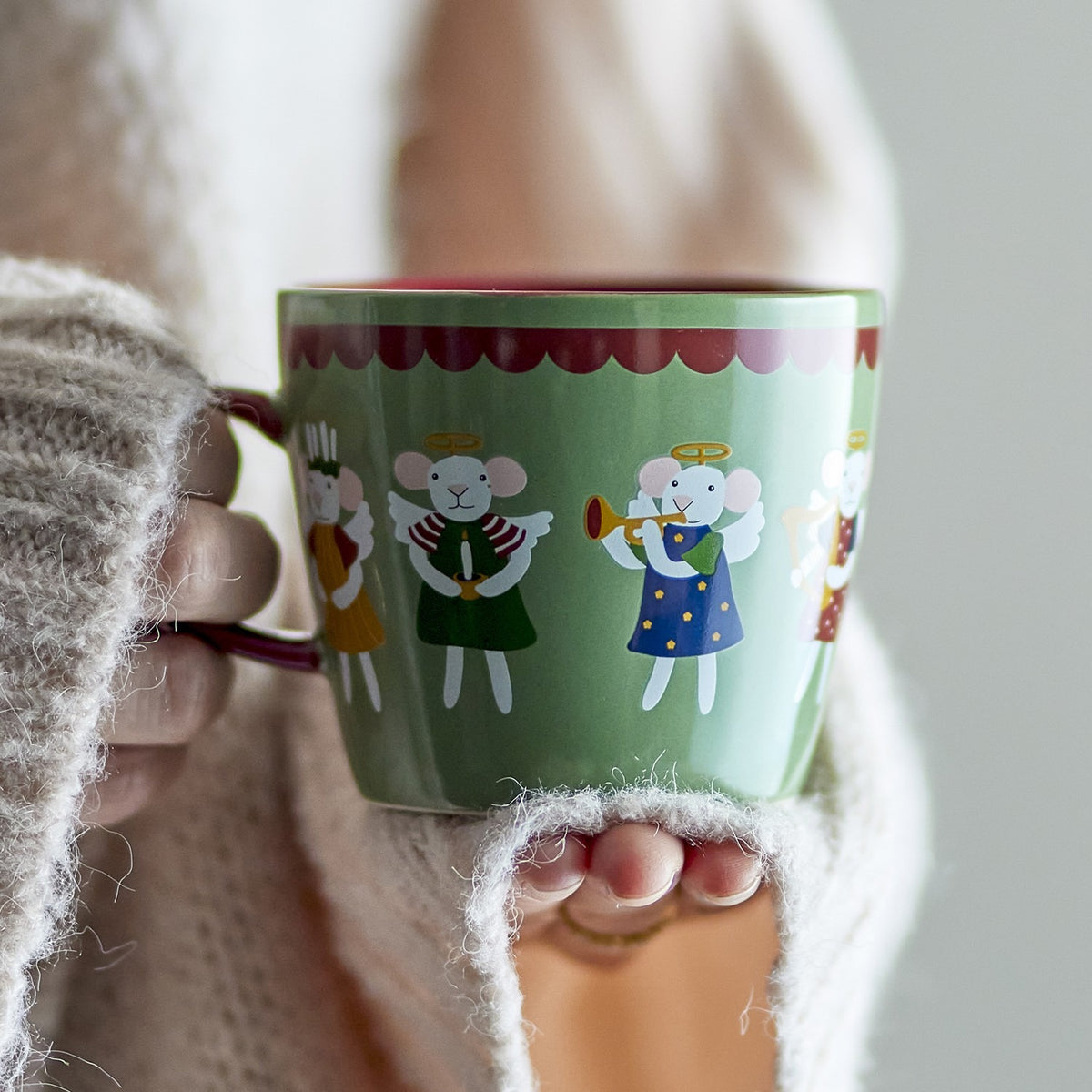 Peo Stoneware Christmas Mugs 300ml Set of 4 - Green