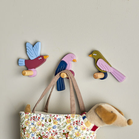 Lewi Pink Bird Wall Hooks Set of 3 - Multi