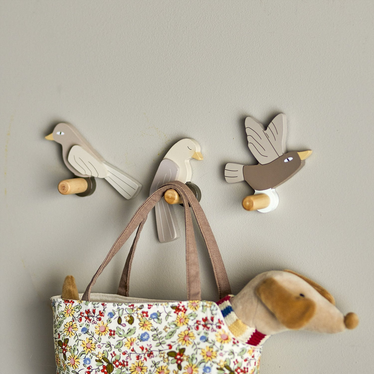 Lewi Bird Wall Hooks 4cm Set of 3 - Brown