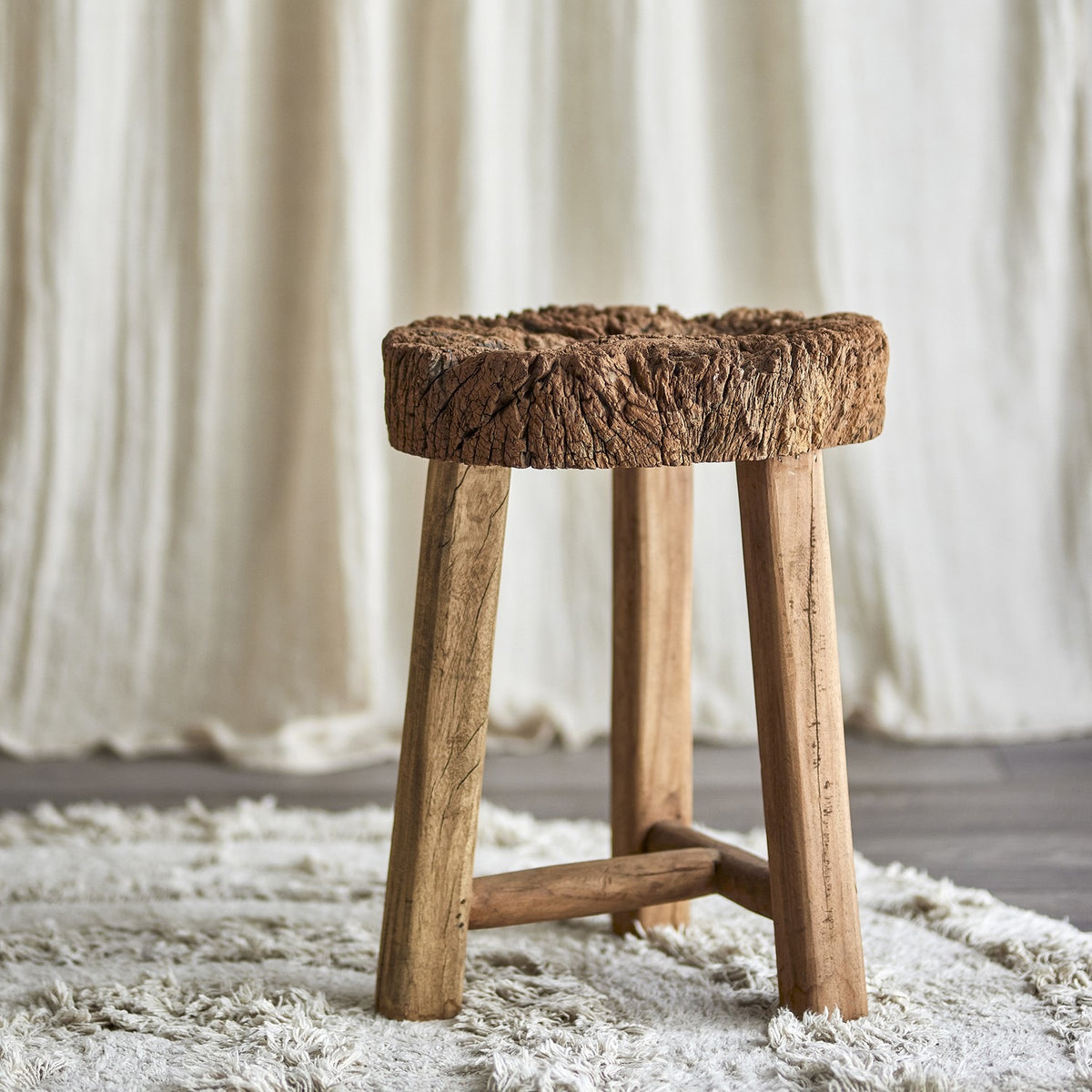 Delray Round Wooden Stool - Natural