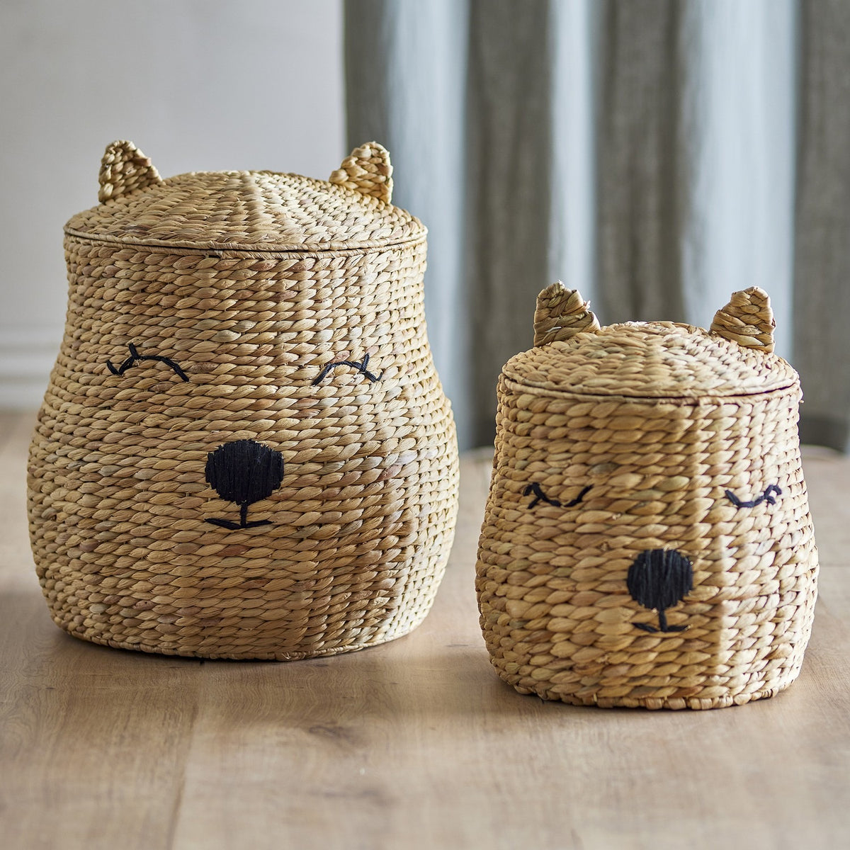 Berny Water Hyacinth Baskets with Lids Set of 2 - Natural