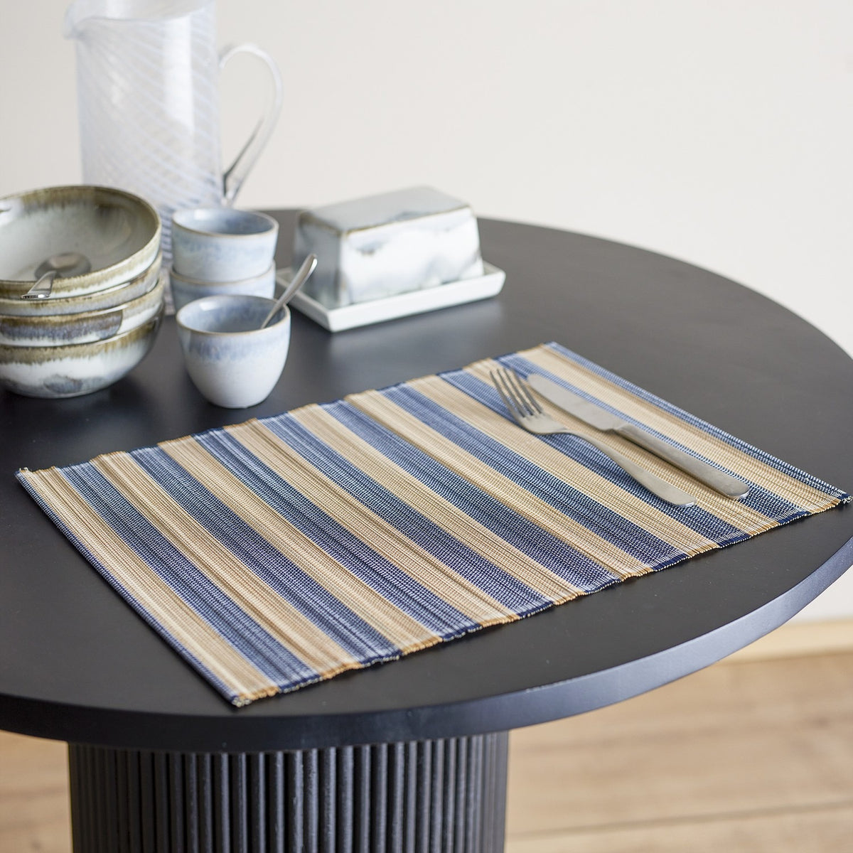 Marola Striped Bamboo Placemats Set of 4 - Blue