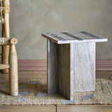 Clea Striped Marble Side Table - Beige