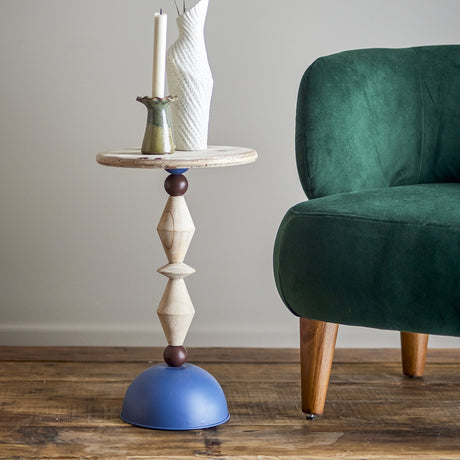 Mannelli Geometric Wooden Side Table - Blue