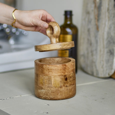 Nonnie Round Wooden Storage Jar with Lid 500ml - Brown