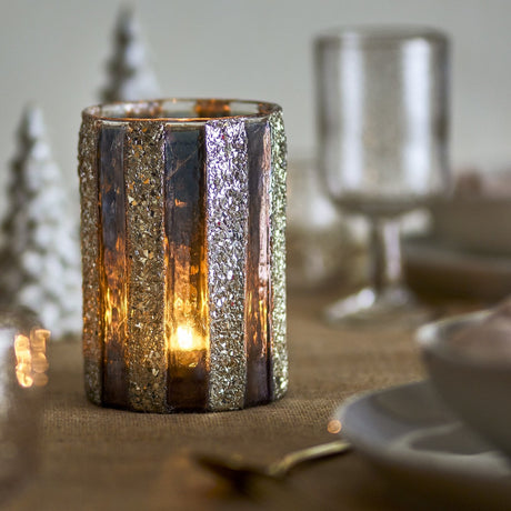 Cicilia Striped Glass Christmas Tealight Holder - Champagne