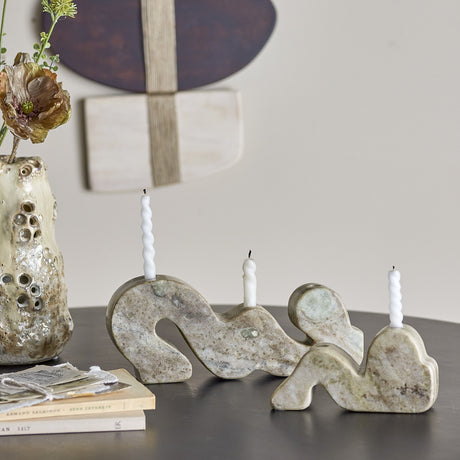 Liabella Marbled Marble Candle Holders Set of 2 - Grey