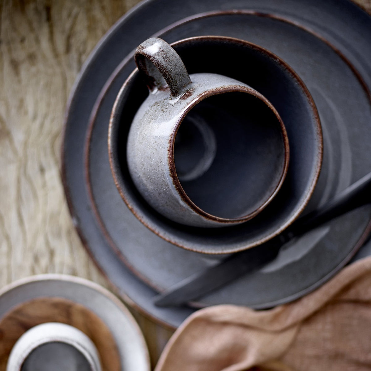 Sandrine Stoneware Breakfast Set of 12 - Grey