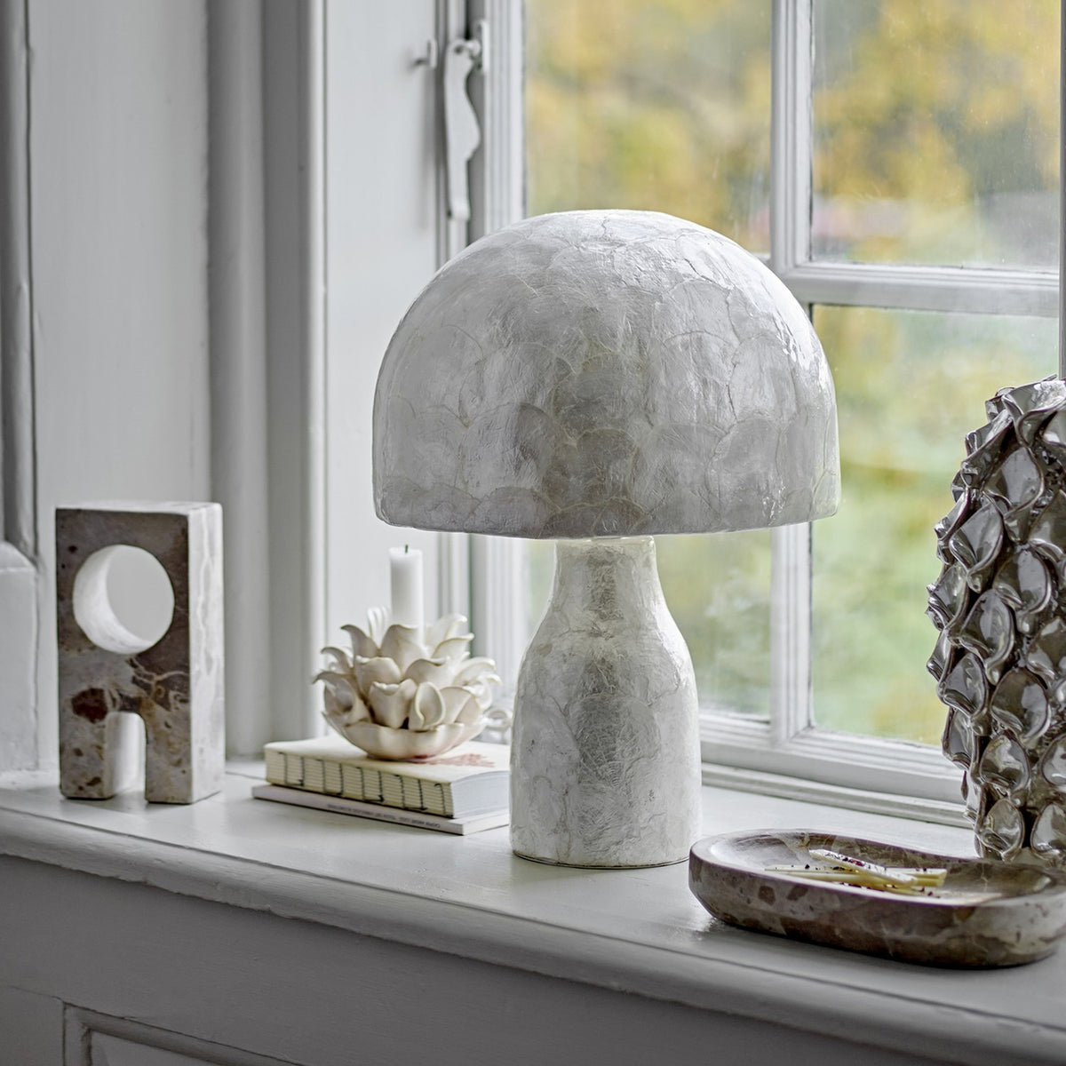Adria Mother of Pearl Table Lamp with Bamboo Shade - Pearl