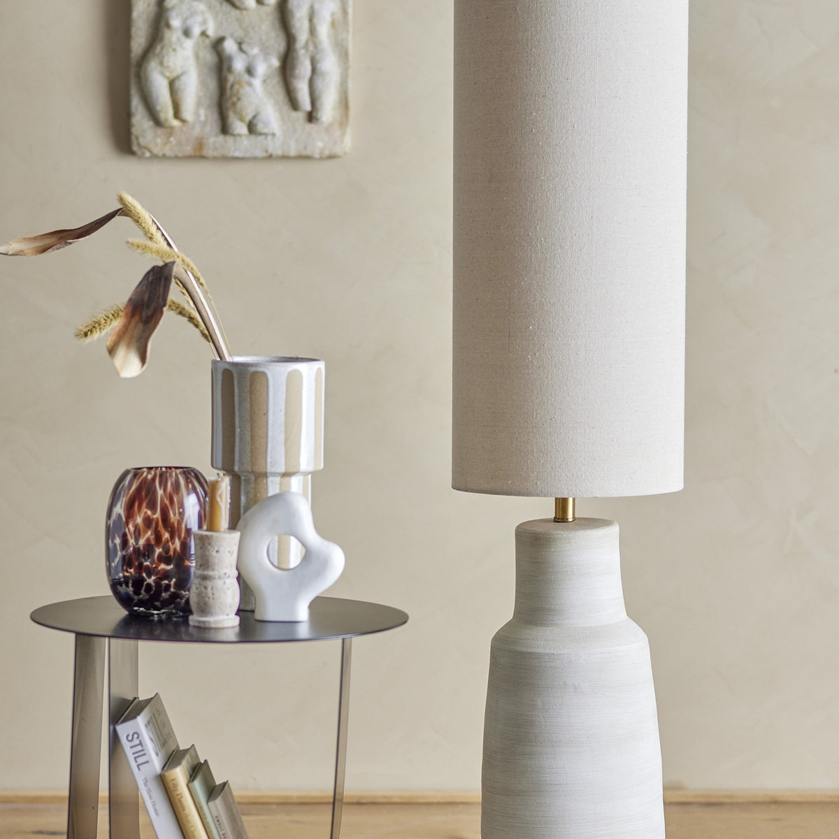 Linetta Stoneware Floor Lamp with Linen Shade - White