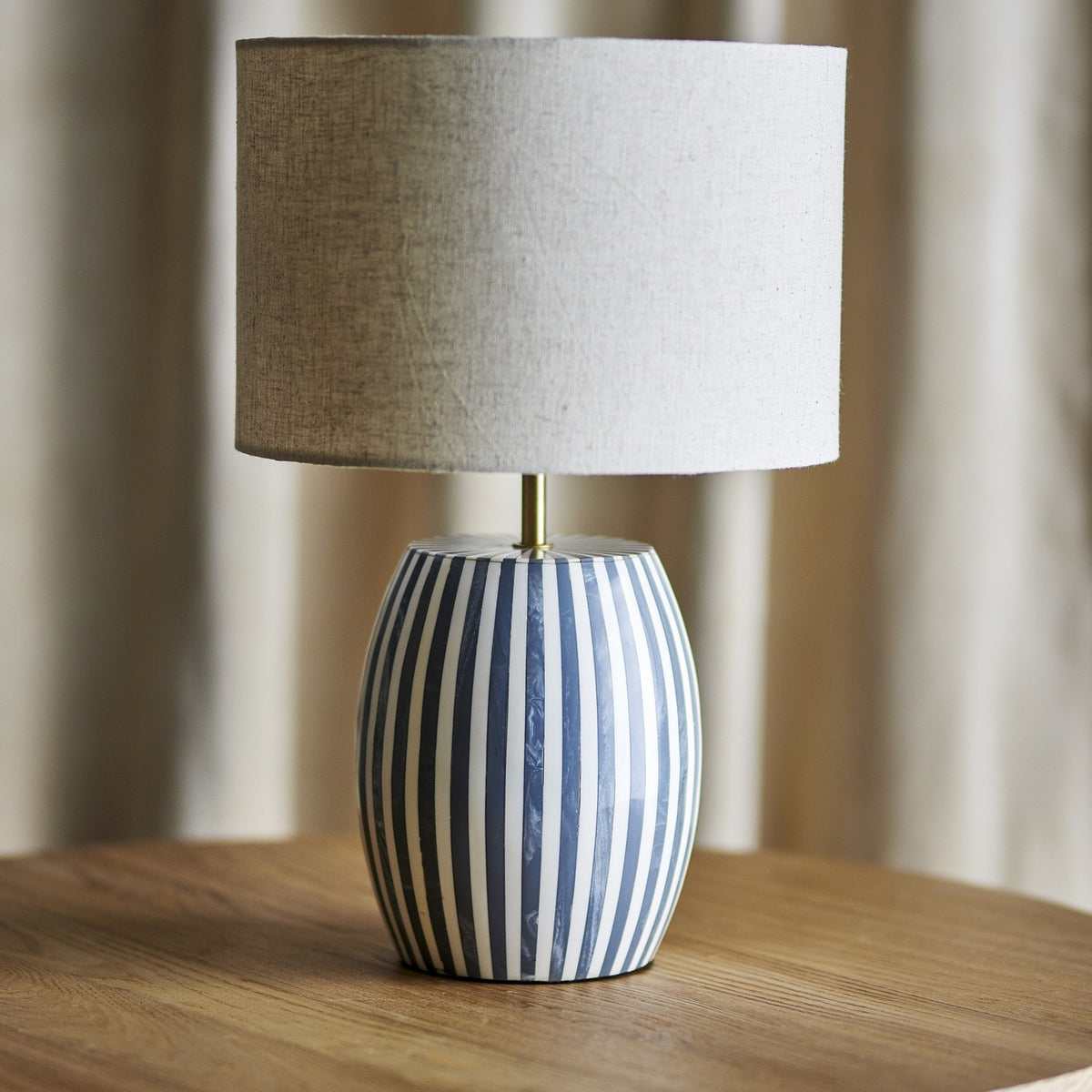Tali Striped Iron Table Lamp with Linen Shade - Multi