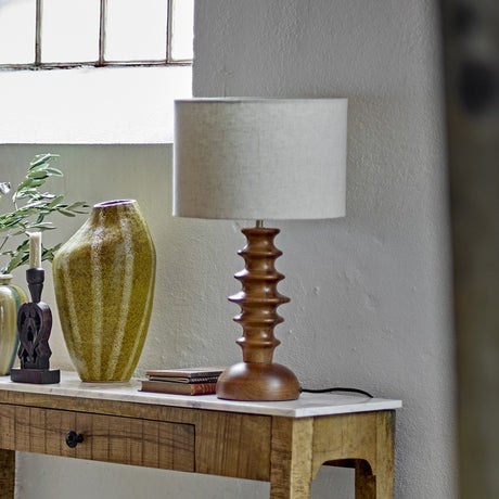 Elinora Wooden Table Lamp with Linen Shade - Brown