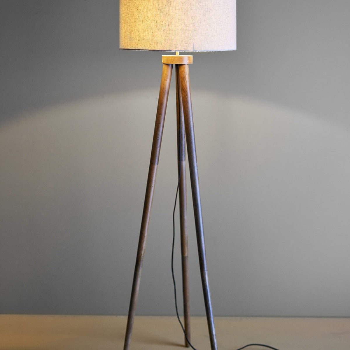 Etienne Wooden Floor Lamp with Linen Shade - Brown