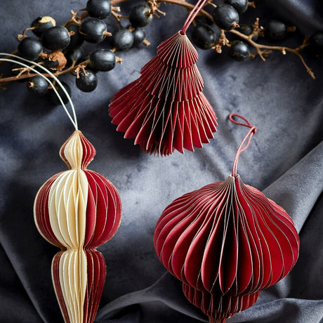 Tinkle Paper Christmas Tree Decorations Set of 3 - Red