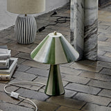 Olive Striped Stoneware Table Lamp - Multi