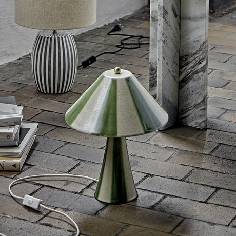 Olive Striped Stoneware Table Lamp - Multi