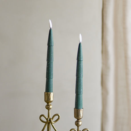 Ponza Ribbed Christmas LED Candles Pack of 2 - Green