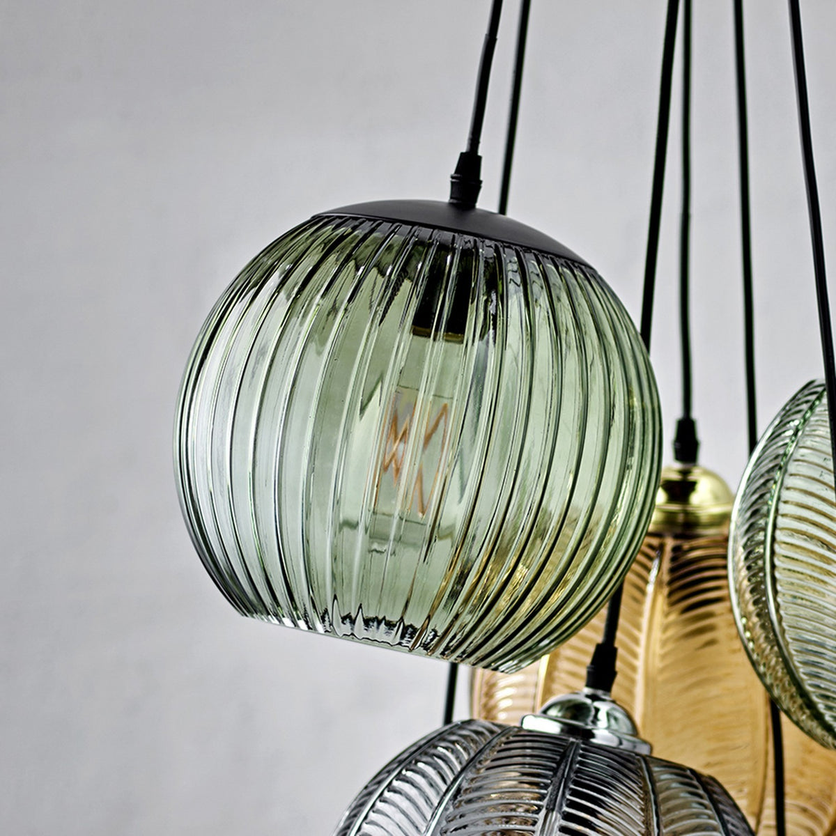 Sybia Ribbed Glass Pendant Light - Green