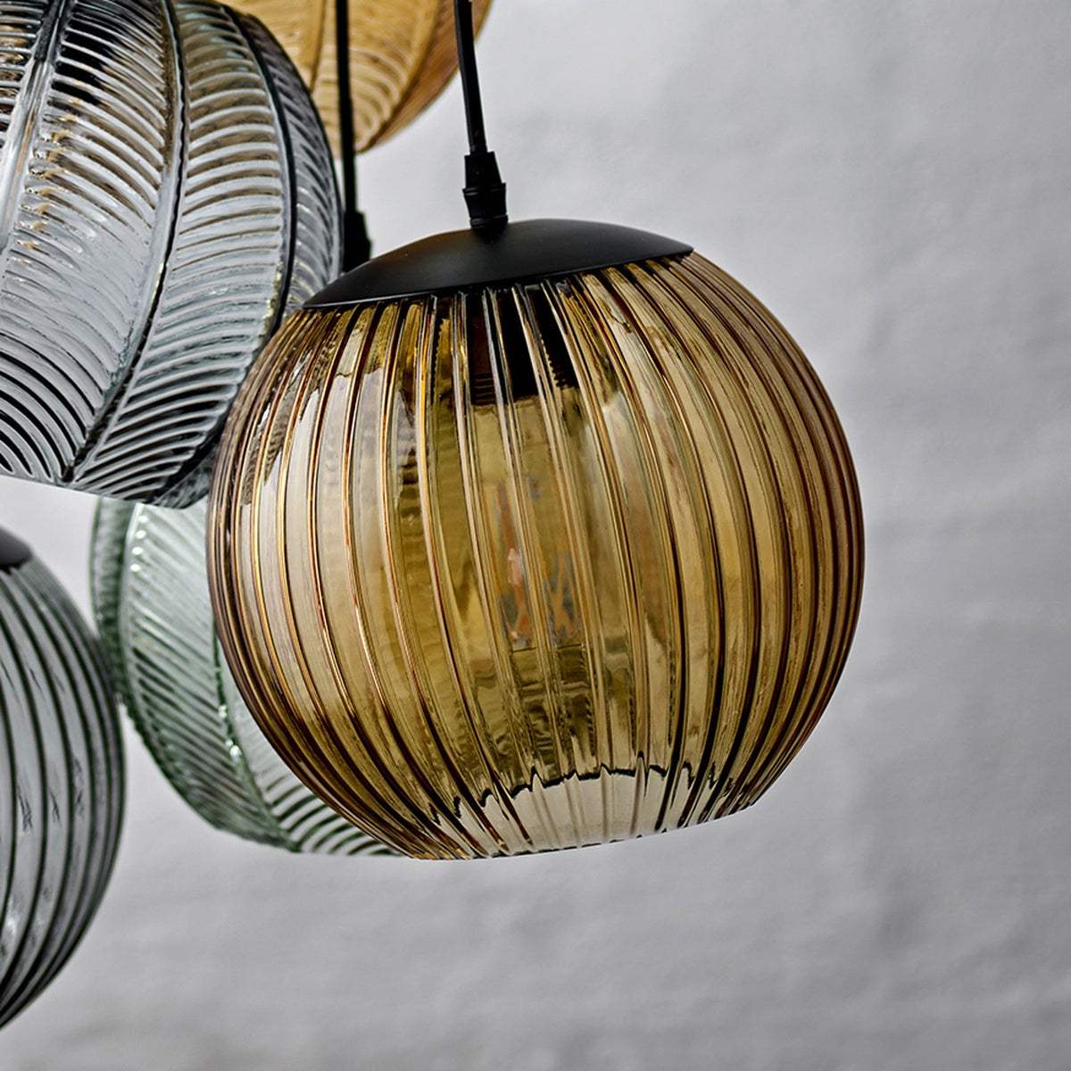Sybia Ribbed Glass Pendant Light - Amber