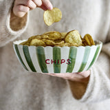 Chip Striped Stoneware Bowl 24cm - Green