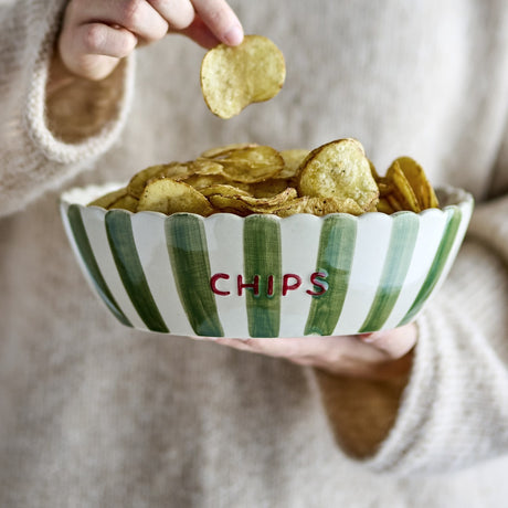 Chip Striped Stoneware Bowl 24cm - Green