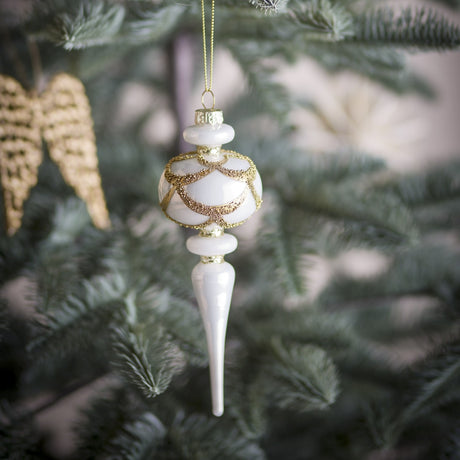 Hisar Glass Christmas Tree Decoration 17cm - White