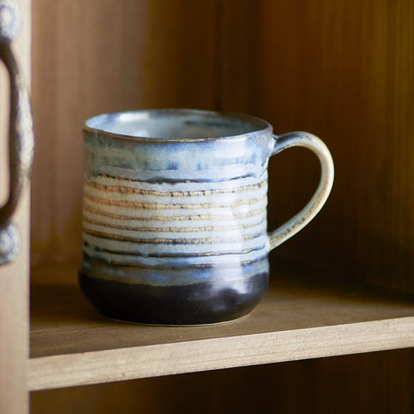 Deana Striped Stoneware Mugs 380ml Set of 4 - Blue