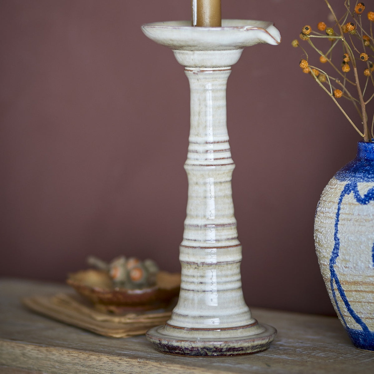 Rigby Stoneware Candle Holder - Grey