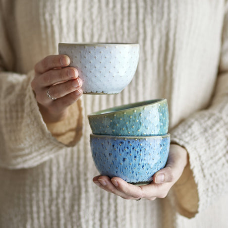 Harriet Dotted Stoneware Bowls 10cm Set of 3 - Blue
