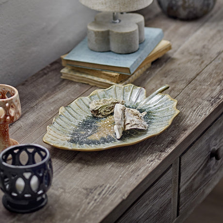 Dorreen Leaf Stoneware Platter - Blue